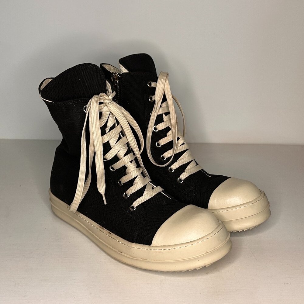 Rick Owens (U 8800) Black Canvas side Zip Sneakers Men Size 43 euro
